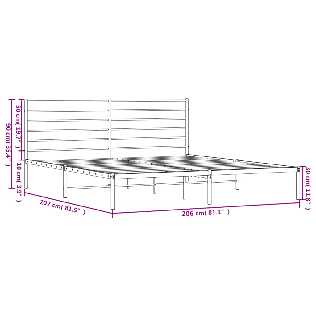 vidaXL Kovový rám postele s čelom biely 200x200 cm