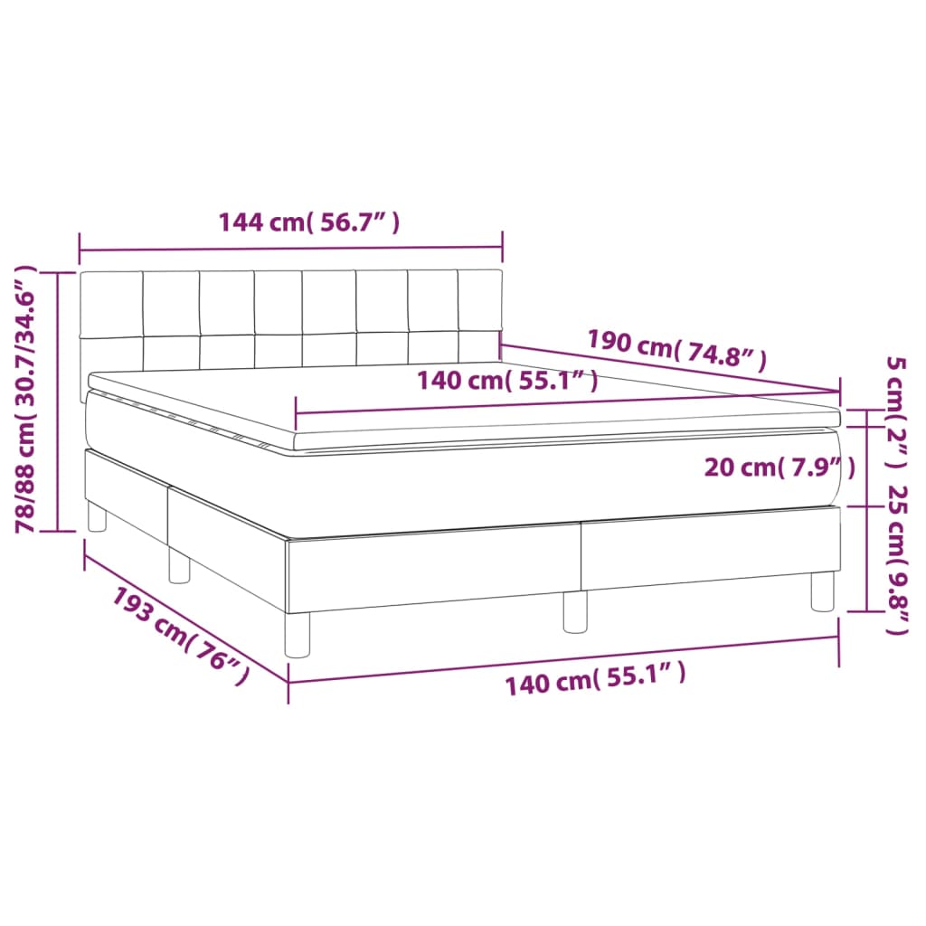 vidaXL Posteľný rám boxsping s matracom tmavomodrý 140x190 cm zamat