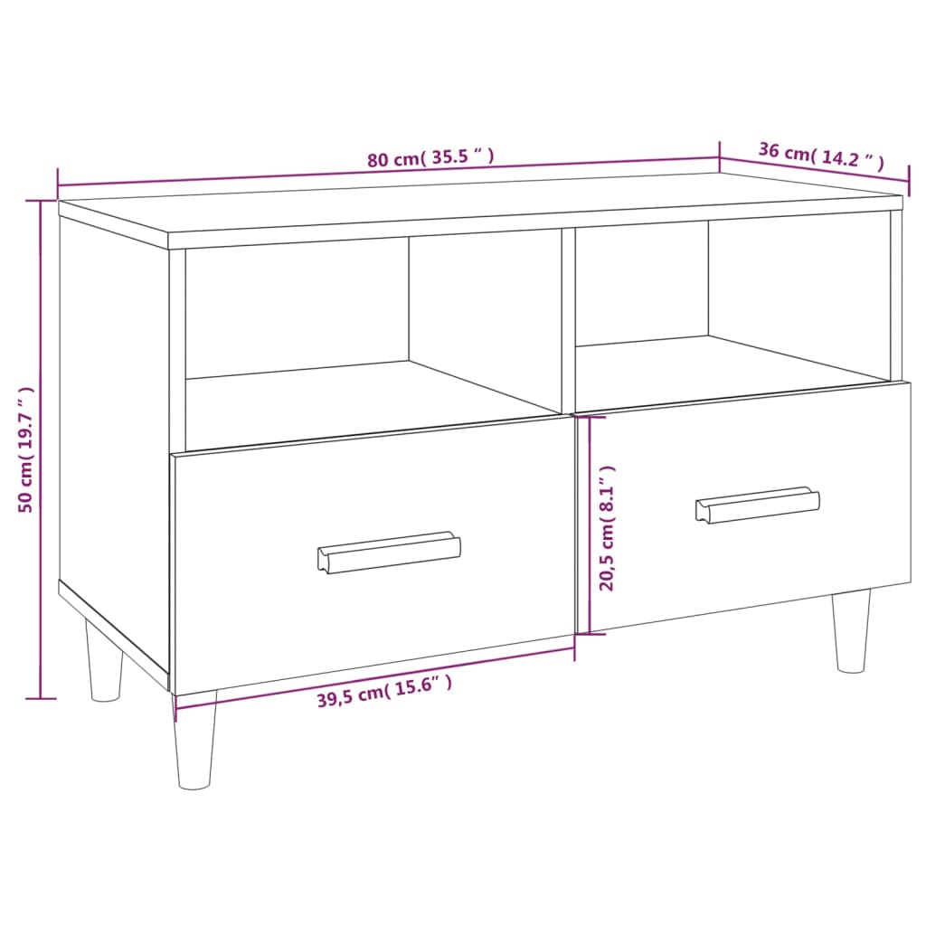 vidaXL TV skrinka biela 80x36x50 cm spracované drevo