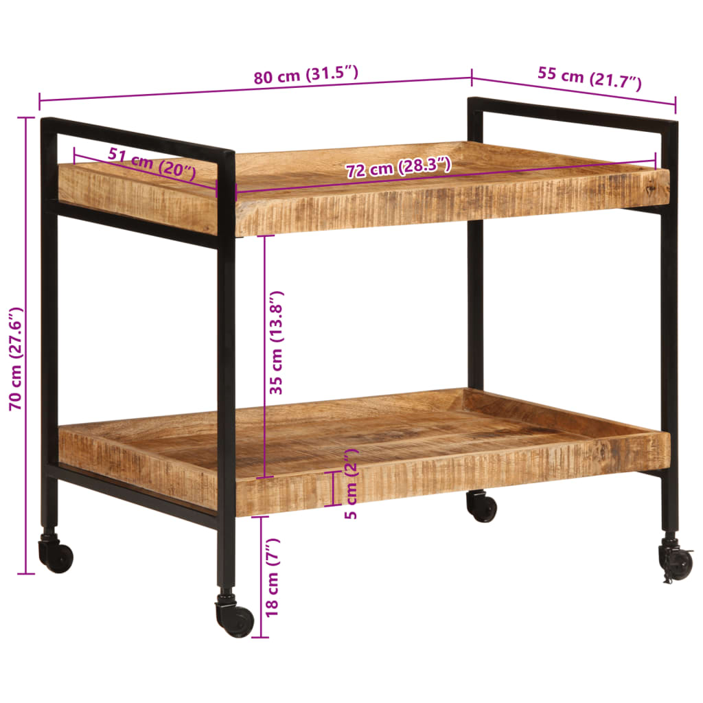 vidaXL Kuchynský vozík 80x55x70 cm masívny surový mangovník