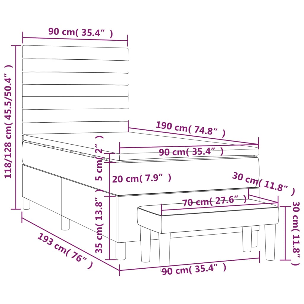 vidaXL Posteľný rám boxspring s matracom krémový 90x190 cm látka