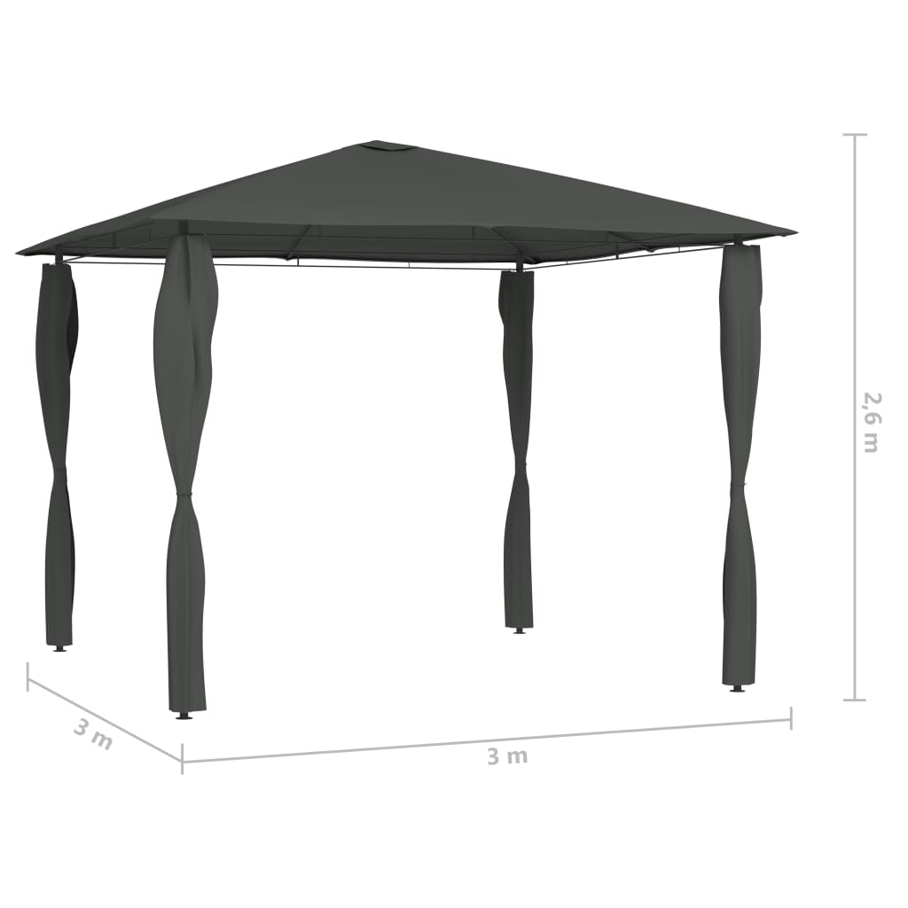 vidaXL Altánok s poťahmi na stĺpiky 3x3x2,6 m, antracitový 160 g/m²