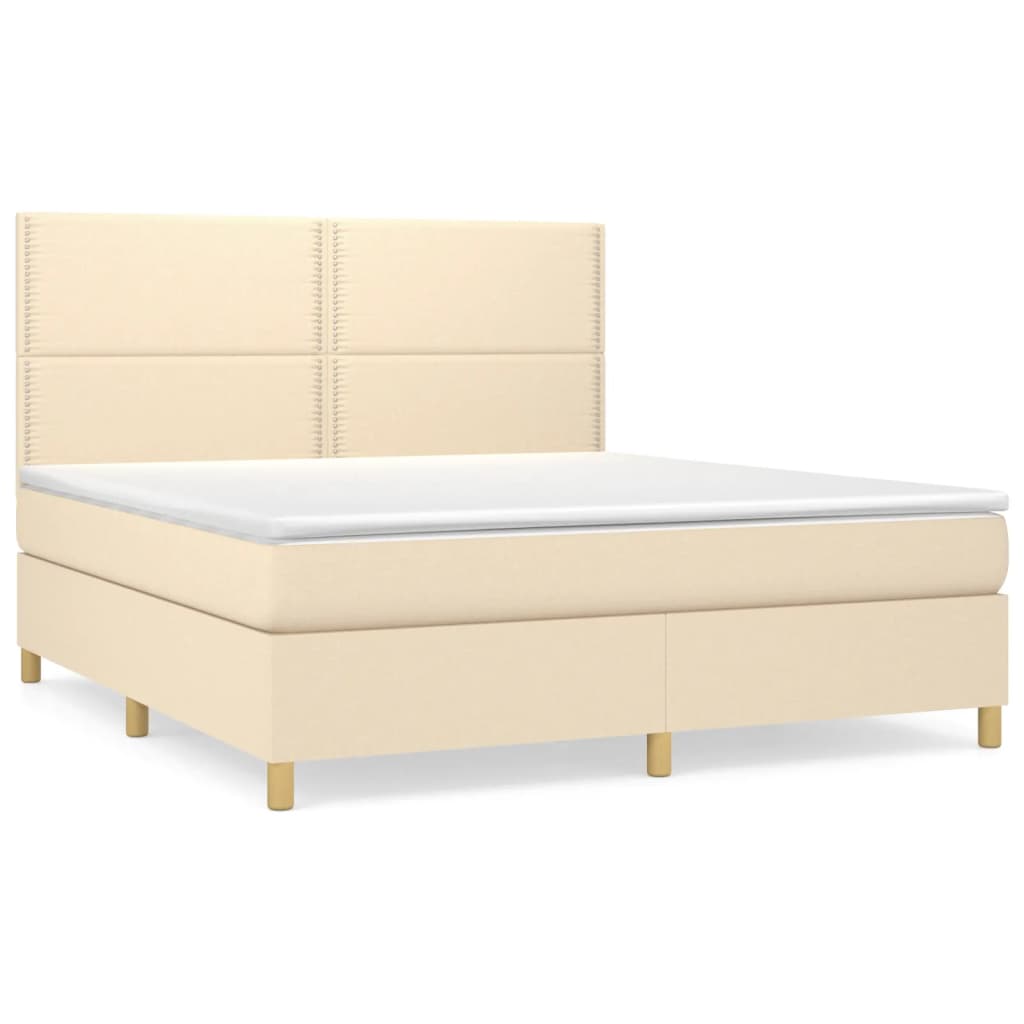 vidaXL Posteľný rám boxspring s matracom krémový 160x200 cm látka