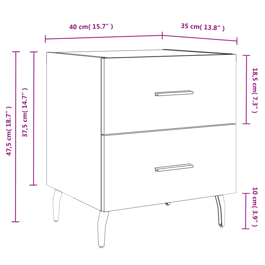 vidaXL Nočné stolíky 2 ks biele 40x35x47,5 cm kompozitné drevo