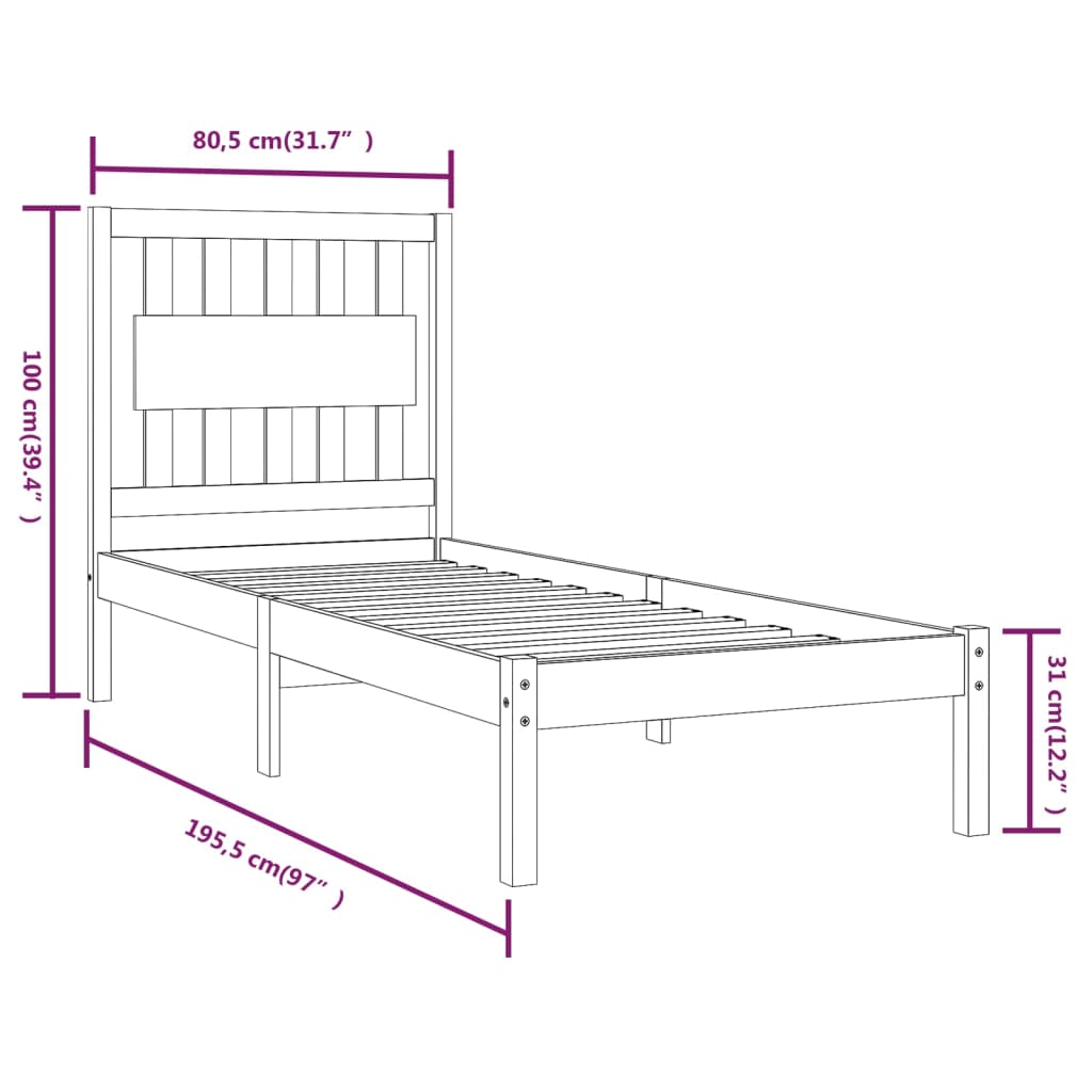 vidaXL Posteľný rám medový borovicový masív 75x190 cm malé jednolôžko