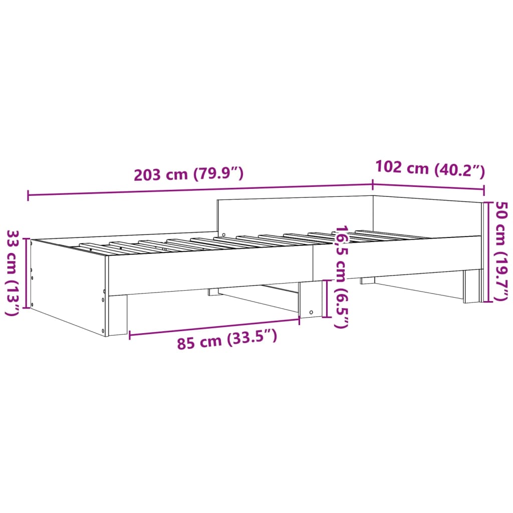 vidaXL Posteľný rám dymový dub 100x200 cm borovicový masív