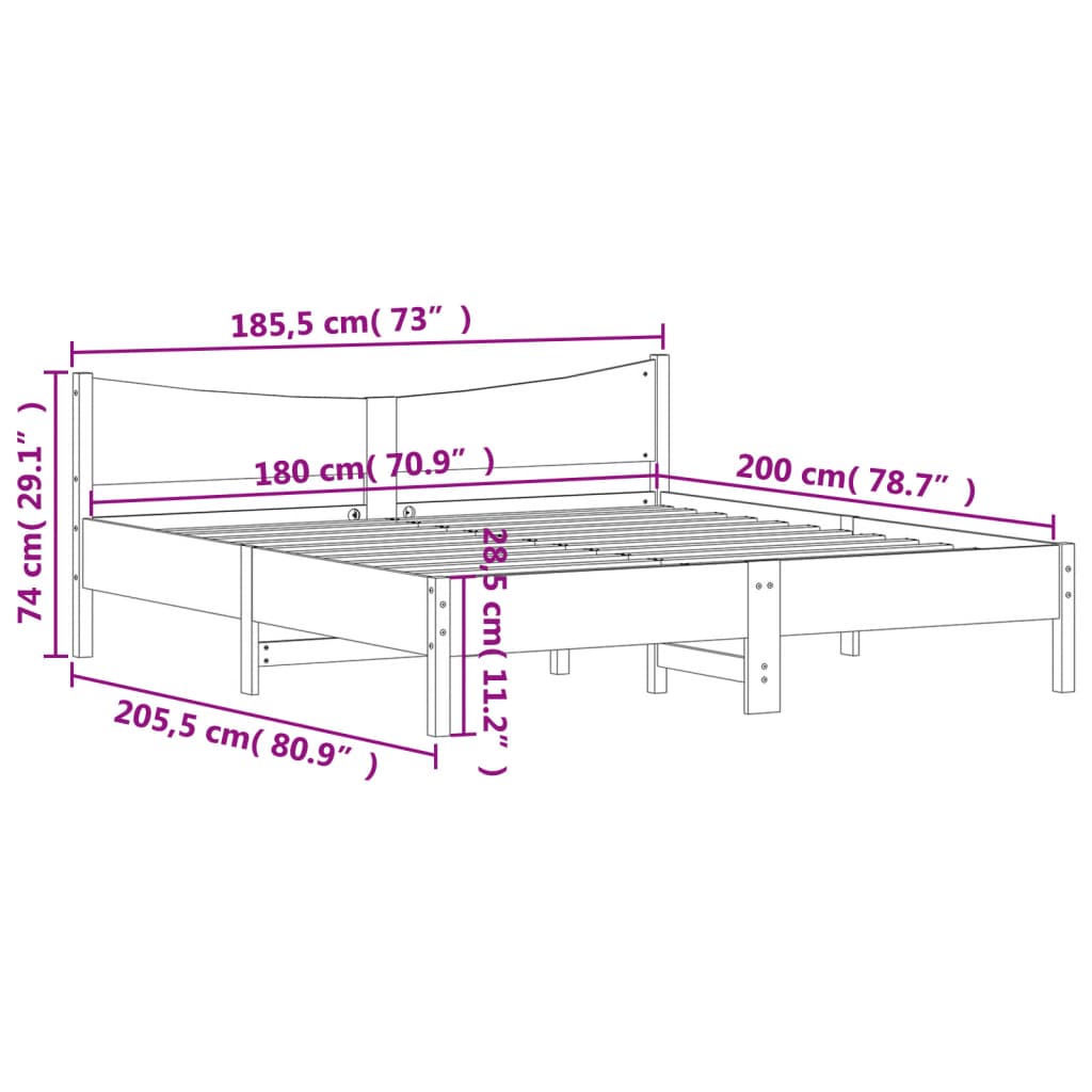 vidaXL Posteľný rám s čelom voskovo hnedý 180x200 cm borovicový masív