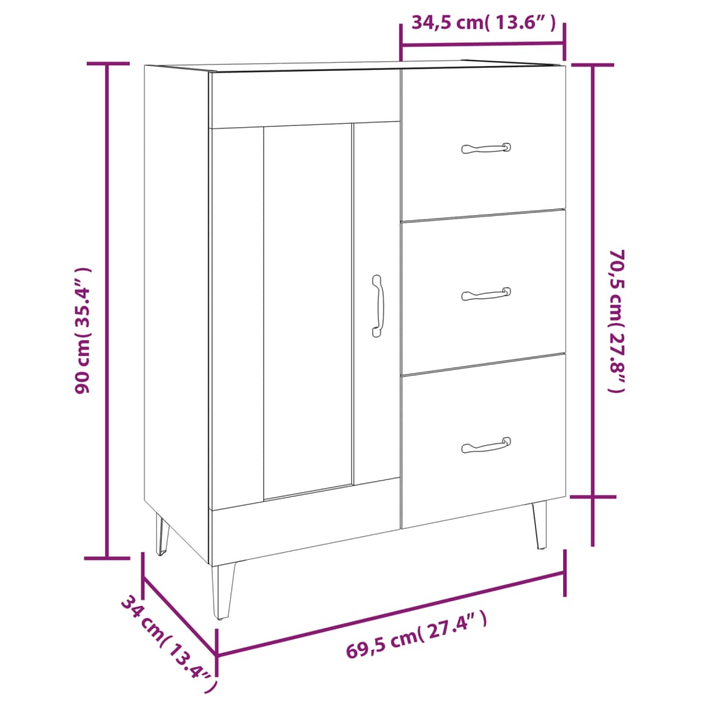 vidaXL Komoda čierna 69,5x34x90 cm spracované drevo