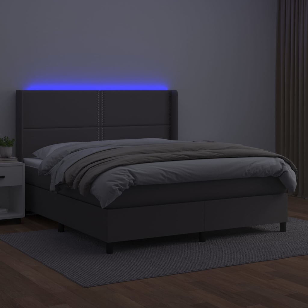 vidaXL Boxspring posteľ s matracom a LED sivá 160x200 cm umelá koža