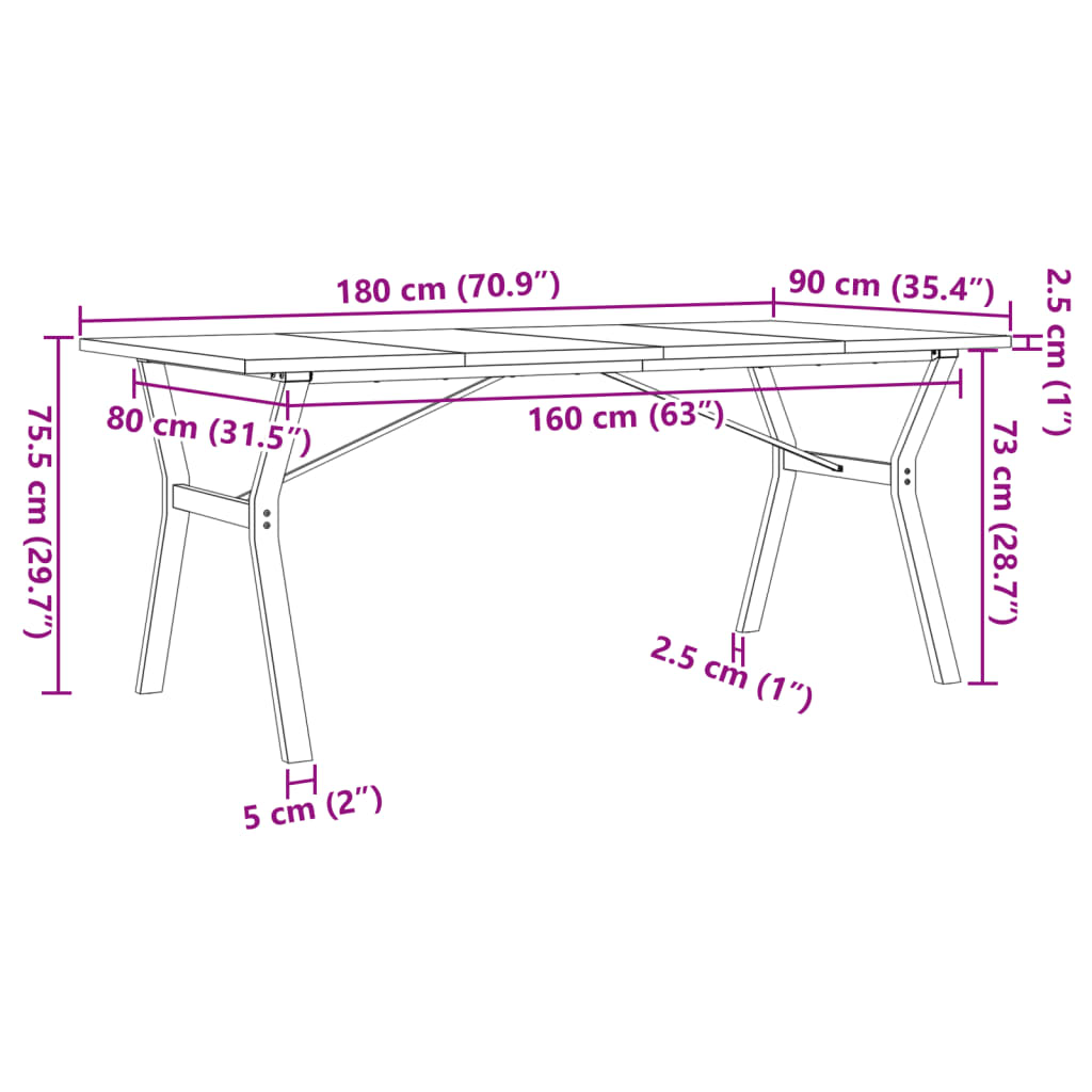 vidaXL Jedálenský stolík v tvare Y 180x90x75,5 cm borovica a liatina