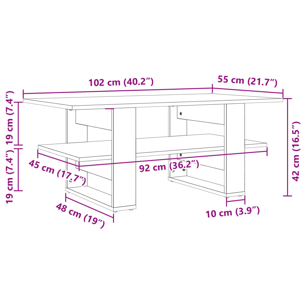 vidaXL Konferenčný stolík dub sonoma 102x55x42 cm kompozitné drevo