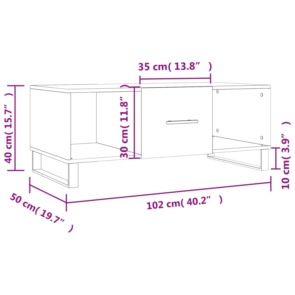 vidaXL Konferenčný stolík lesklý biely 102x50x40 cm spracované drevo