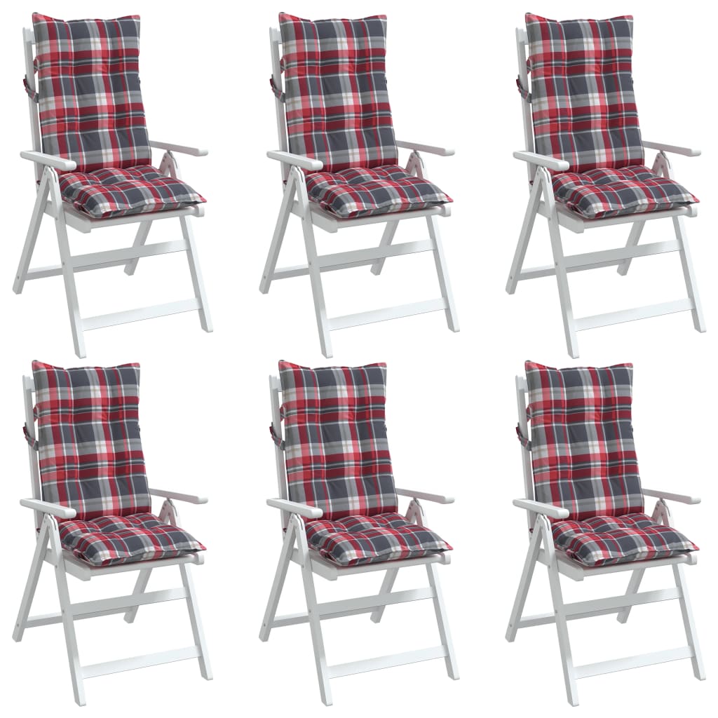 vidaXL Vankúše na stoličky s vysokým operadlom 6ks červené kocky látka