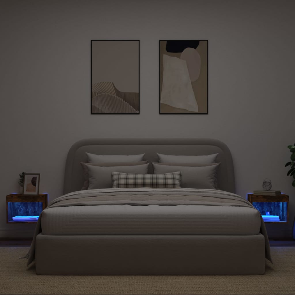 vidaXL Nočné stolíky s LED svetlami nástenné 2 ks dymový dub