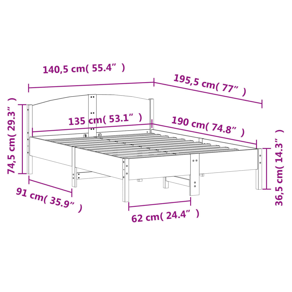 vidaXL Posteľ bez matraca biely 135x190 cm masívna borovica