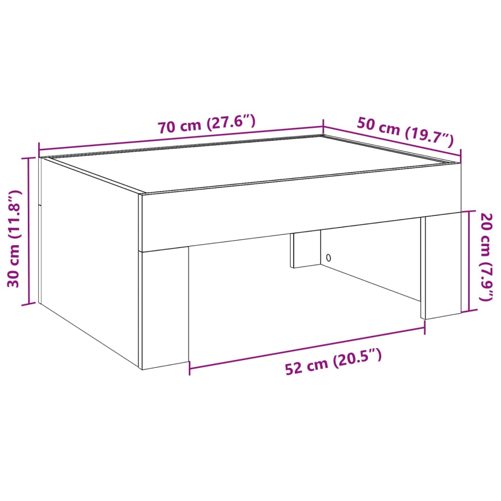 vidaXL Konferenčný stolík s nekonečnými LED dub sonoma 70x50x30 cm