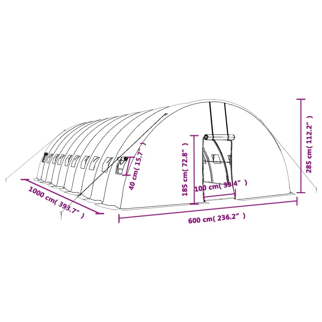 vidaXL Fóliovník s oceľovým rámom zelený 60 m² 10x6x2,85 m