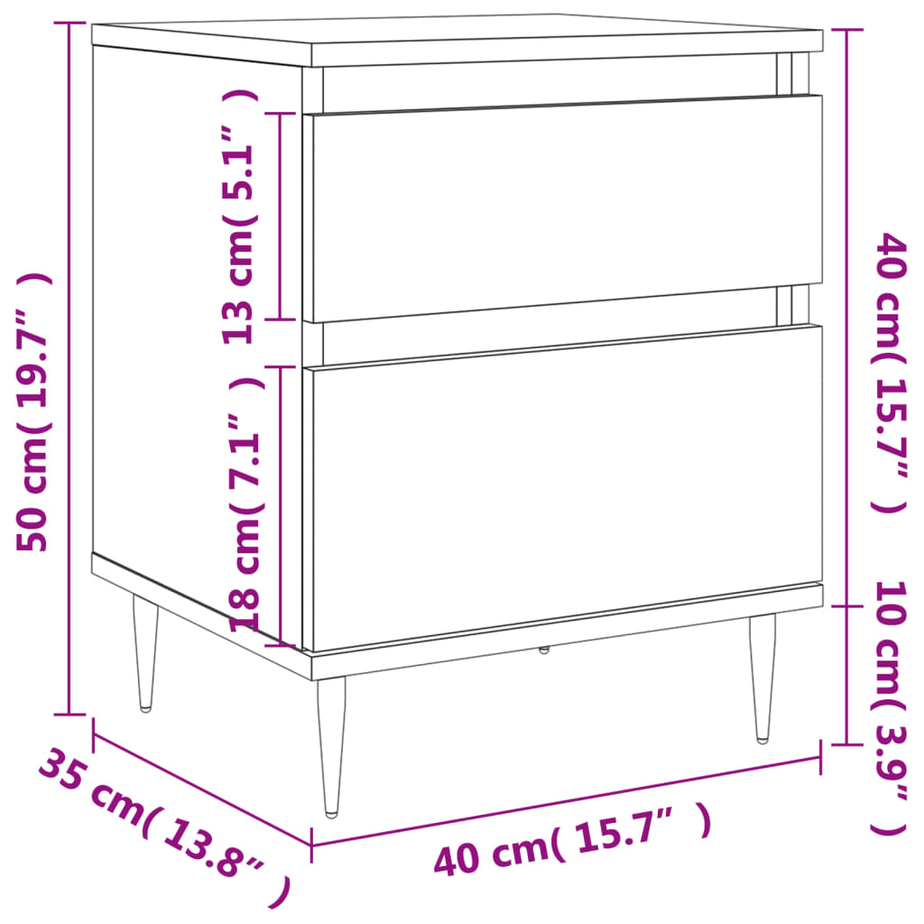 vidaXL Nočné stolíky 2 ks biele 40x35x50 cm kompozitné drevo