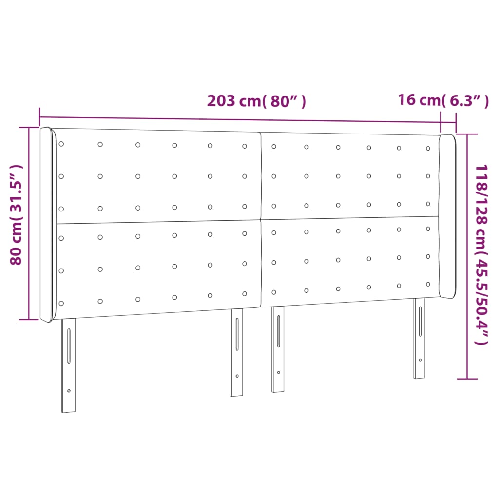 vidaXL Čelo postele s LED čierne 203x16x118/128 cm umelá koža