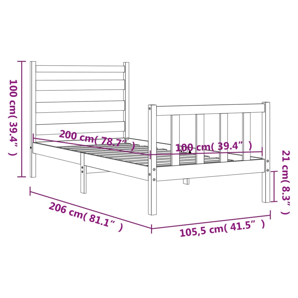 vidaXL Rám postele s čelom biely 100x200 cm masívne drevo