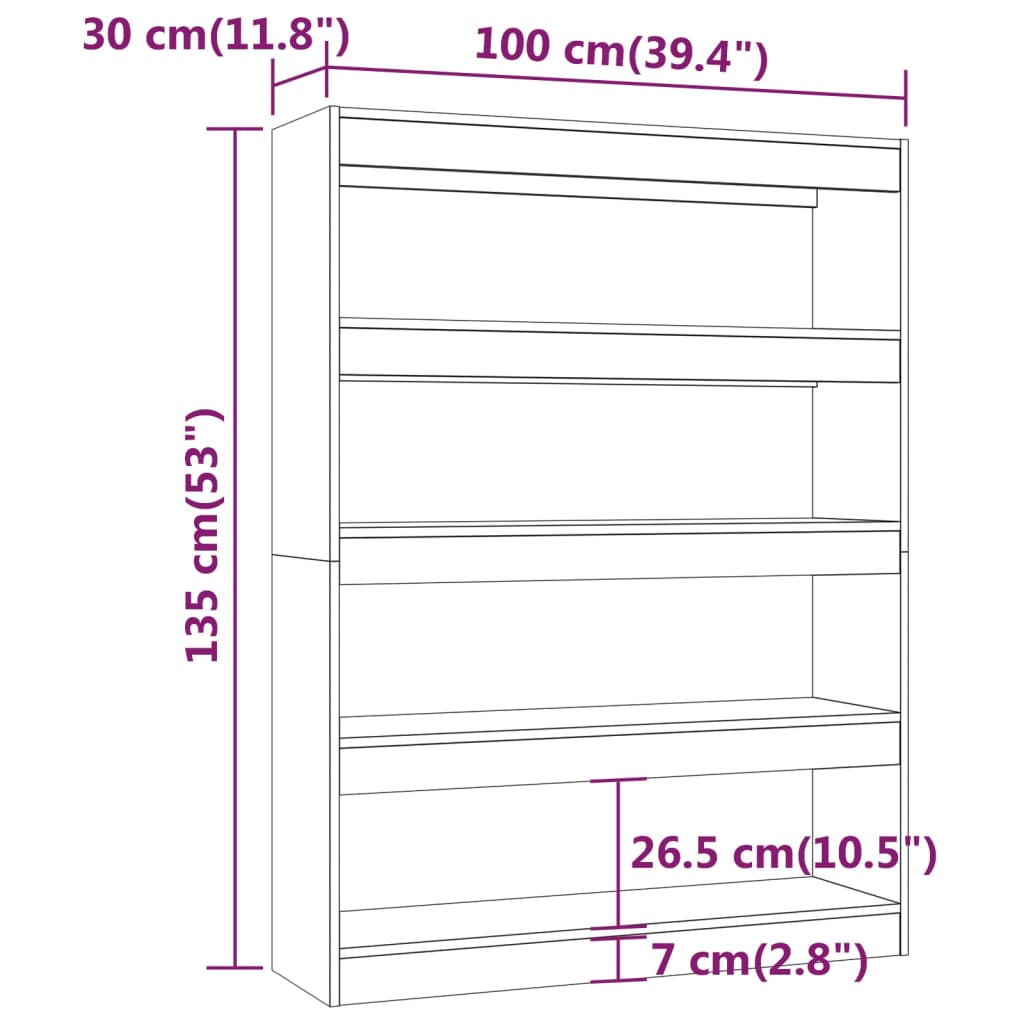 vidaXL Knižnica/deliaca stena sivý dub sonoma 100x30x135 cm