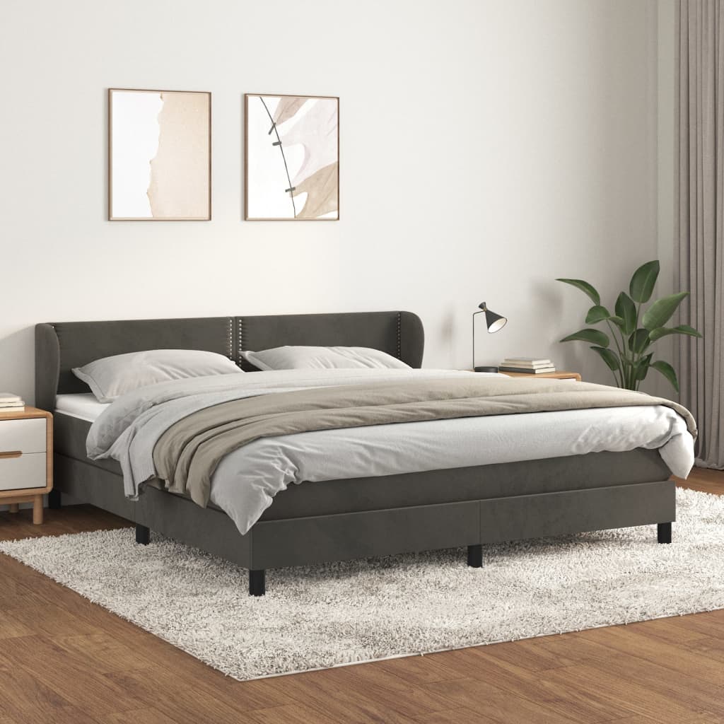 vidaXL Posteľný rám boxspring s matracom tmavosivý 180x200 cm zamat