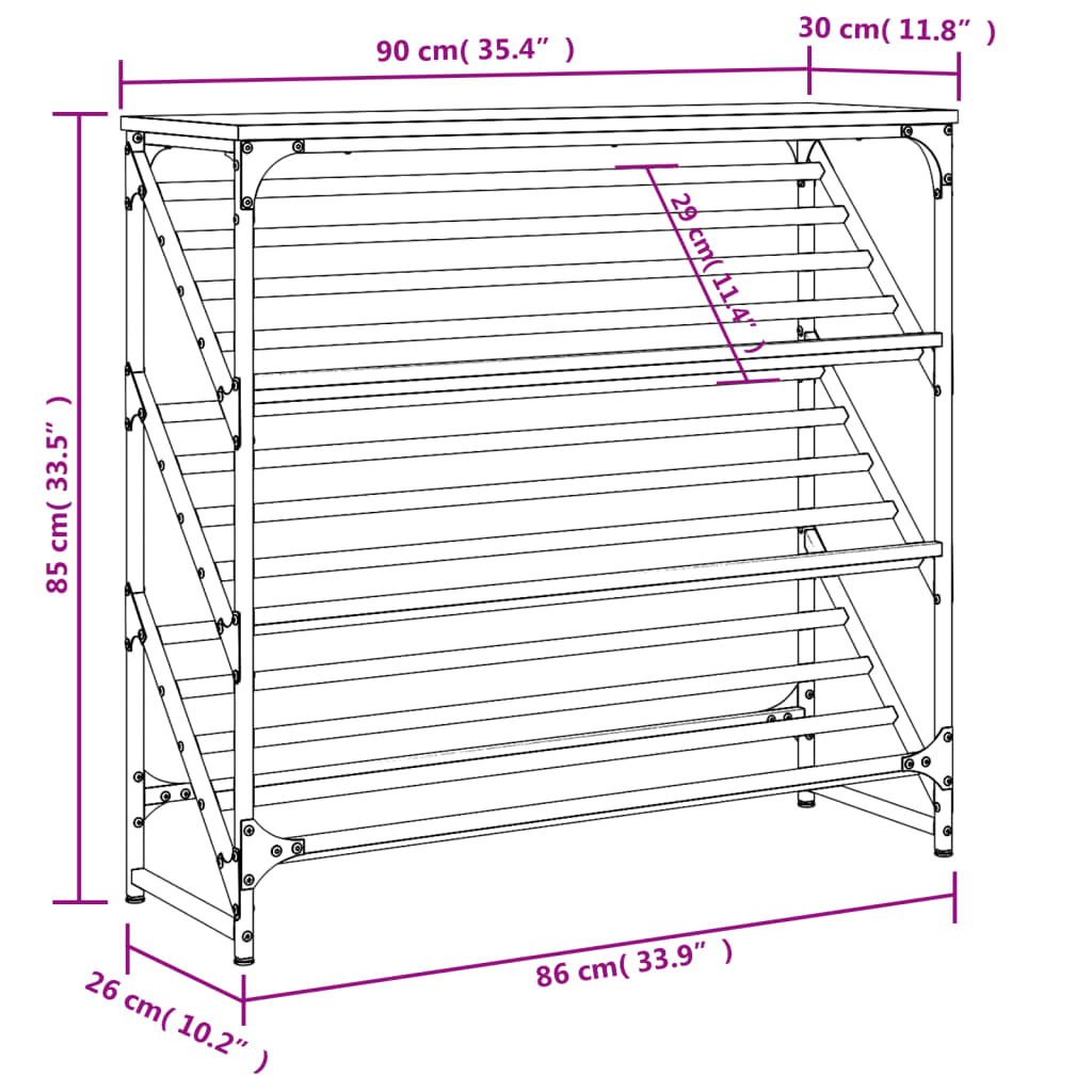 vidaXL Regál na topánky dub sonoma 90x30x85 cm kompozitné drevo