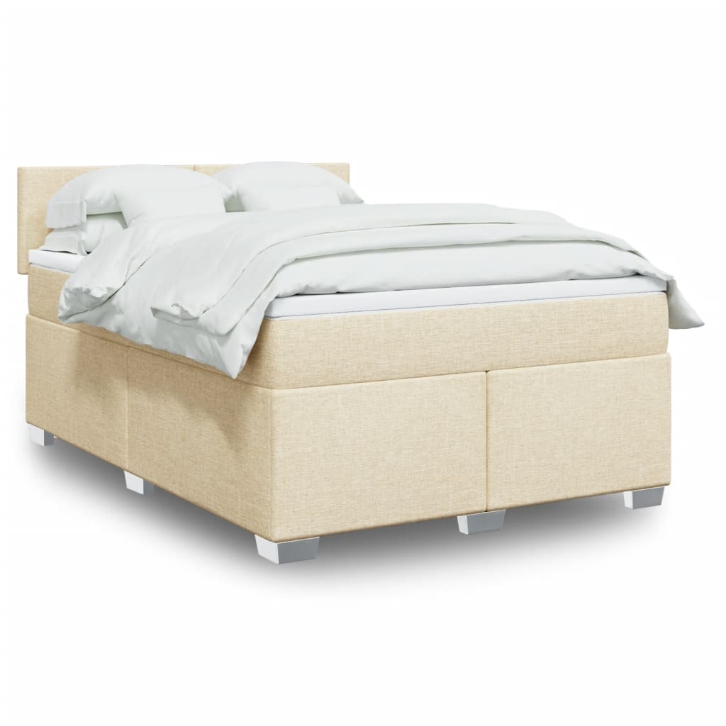 vidaXL Posteľný rám boxspring s matracom krémový 160x200 cm látka