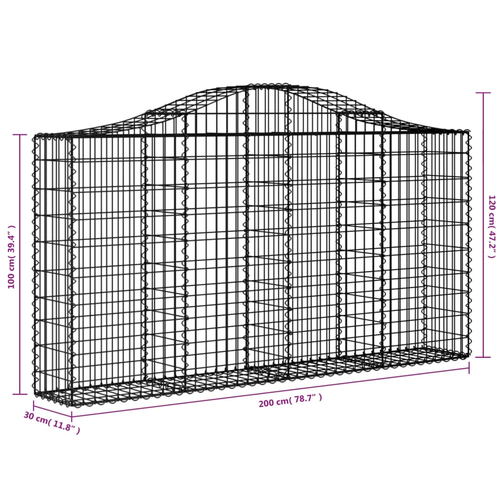 vidaXL Oblúkové gabiónové koše 9ks 200x30x100/120cm pozinkované železo