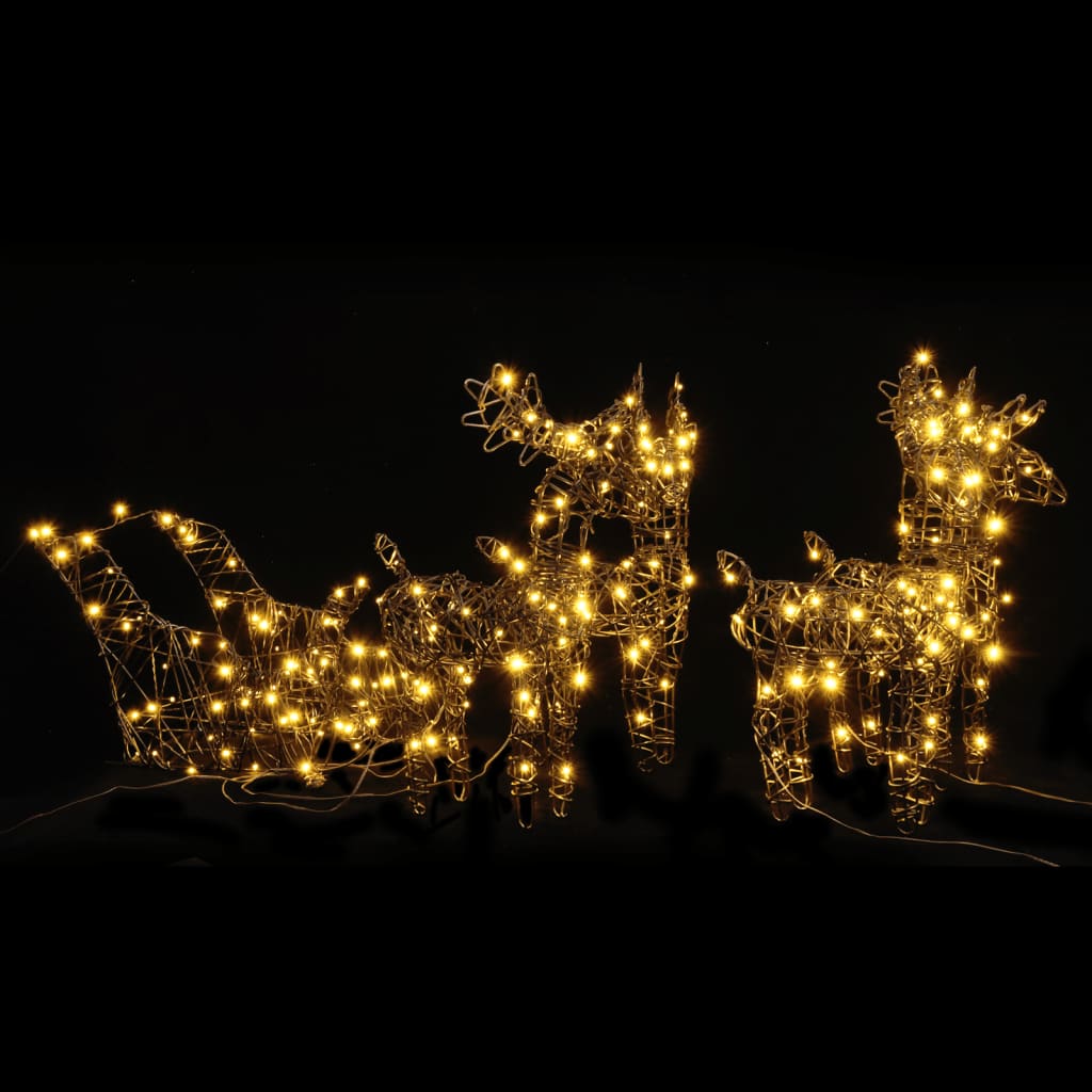 vidaXL Vianočná dekorácia soby a sane 240 LED teplá biela ratanová
