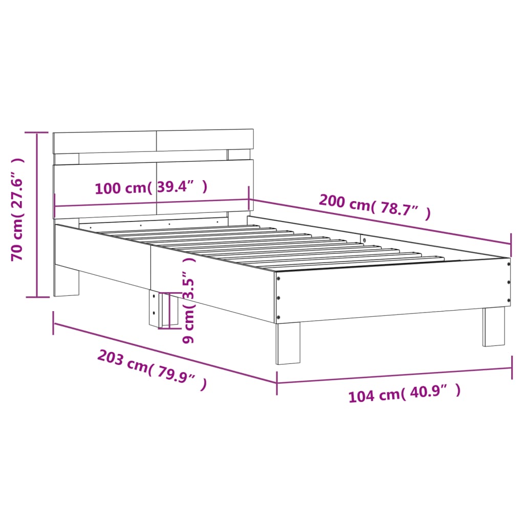 vidaXL Posteľný rám s čelom dymový dub 100x200 cm kompozitné drevo