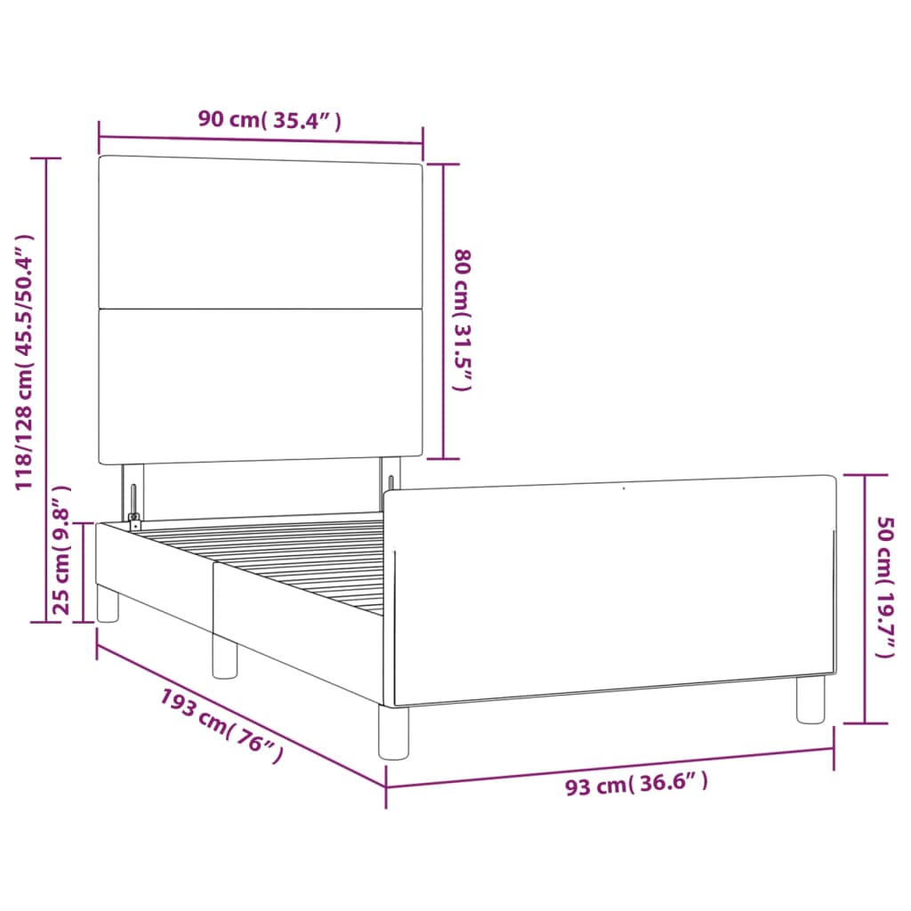 vidaXL Posteľný rám s čelom krémový 90x190 cm umelá koža