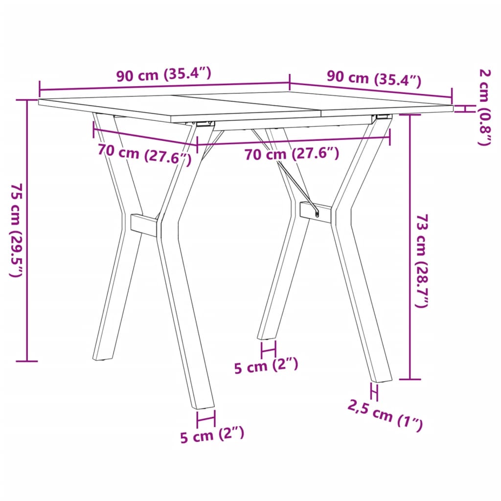 vidaXL Jedálenský stolík v tvare Y 90x90x75 cm borovica a liatina