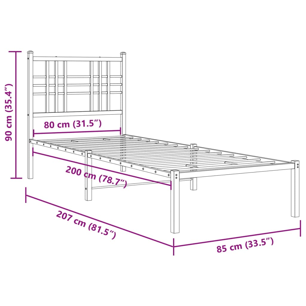 vidaXL Kovový rám postele s čelom biely 80x200 cm