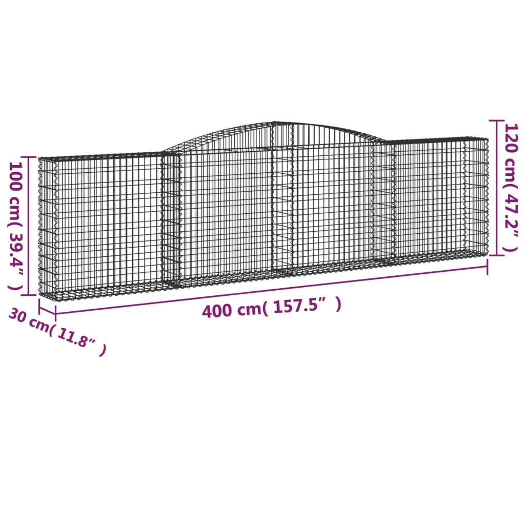 vidaXL Oblúkové gabiónové koše 6ks 400x30x100/120cm pozinkované železo