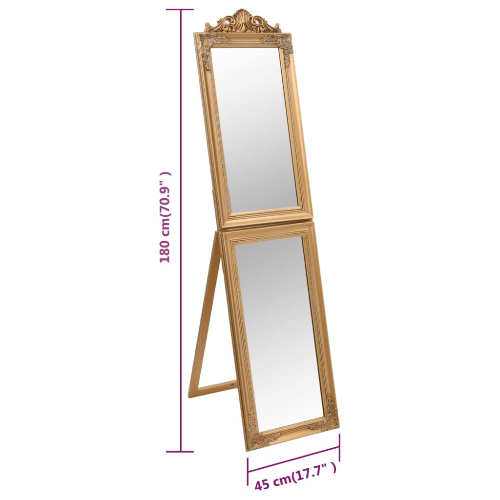 vidaXL Voľne stojace zrkadlo zlaté 45x180 cm