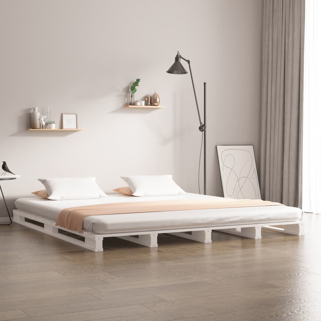 vidaXL Paletová posteľ, biela 135x190 cm, borovica, dvojlôžko