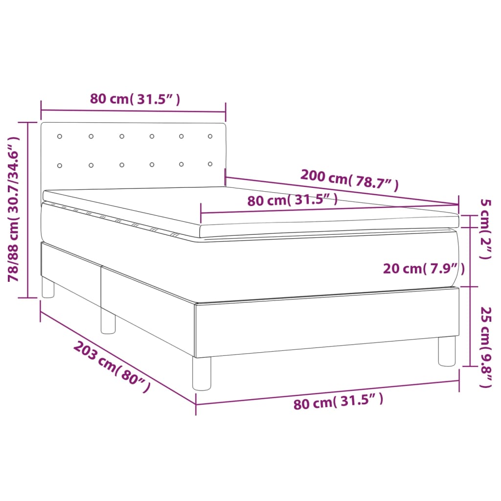 vidaXL Posteľný rám boxsping s matracom ružový 80x200 cm zamat