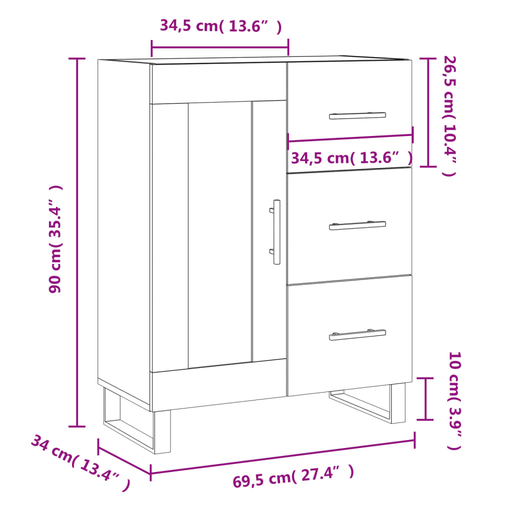 vidaXL Komoda čierna 69,5x34x90 cm kompozitné drevo