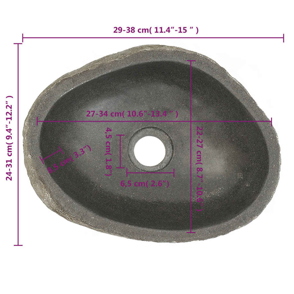 vidaXL Umývadlo riečny kameň oválne (29-38)x(24-31) cm