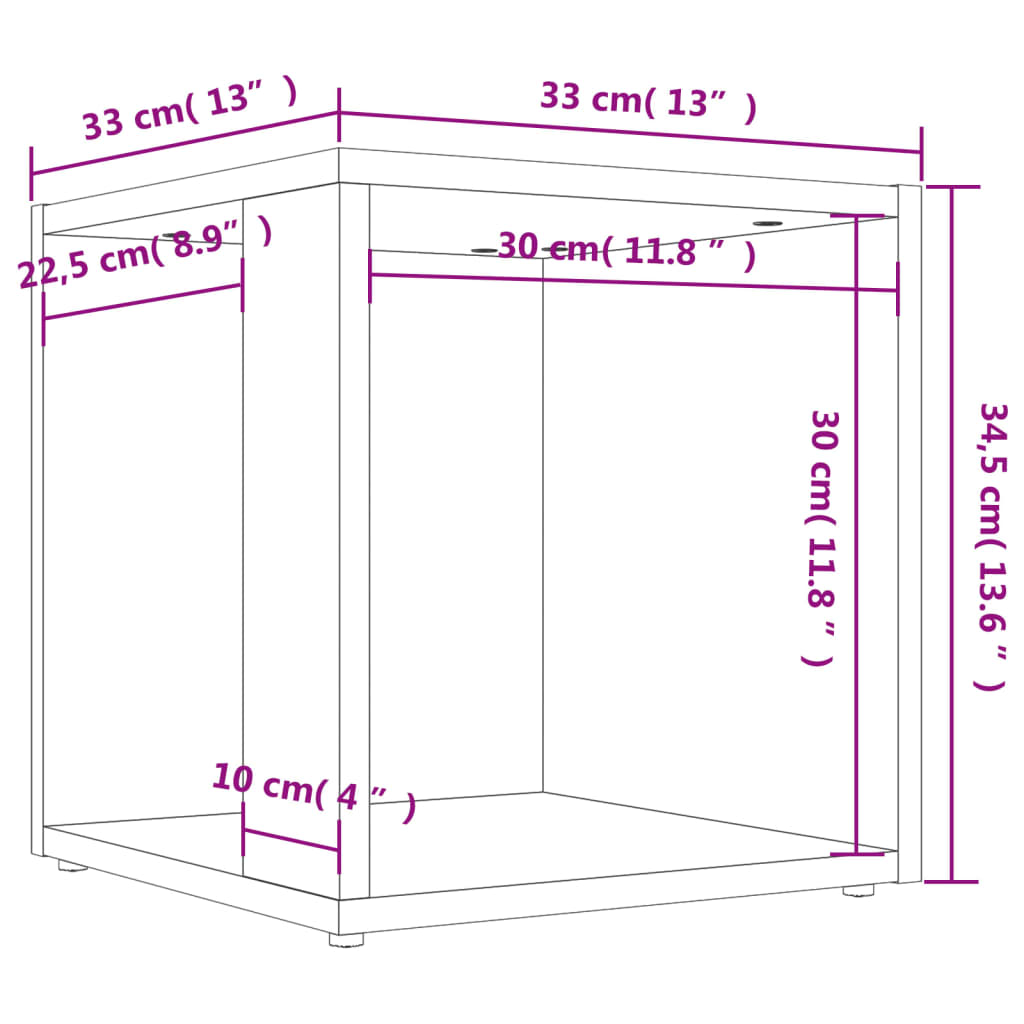 vidaXL Príručný stolík betónový sivý 33x33x34,5 cm drevotrieska