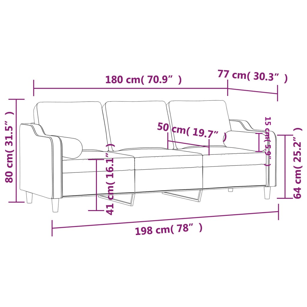 vidaXL 3-miestna pohovka s vankúšmi čierna 180 cm látka