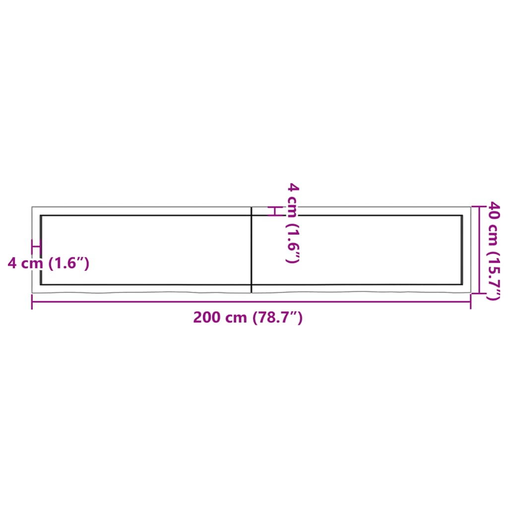 vidaXL Nástenná polica tmavohnedá 200x40x(2-4)cm ošetrený masívny dub