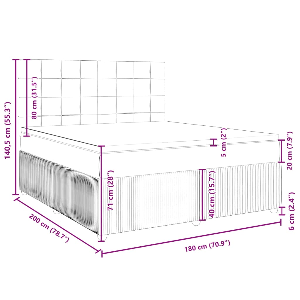 vidaXL Posteľný rám boxsping s matracom bledosivý 180x200 cm zamat