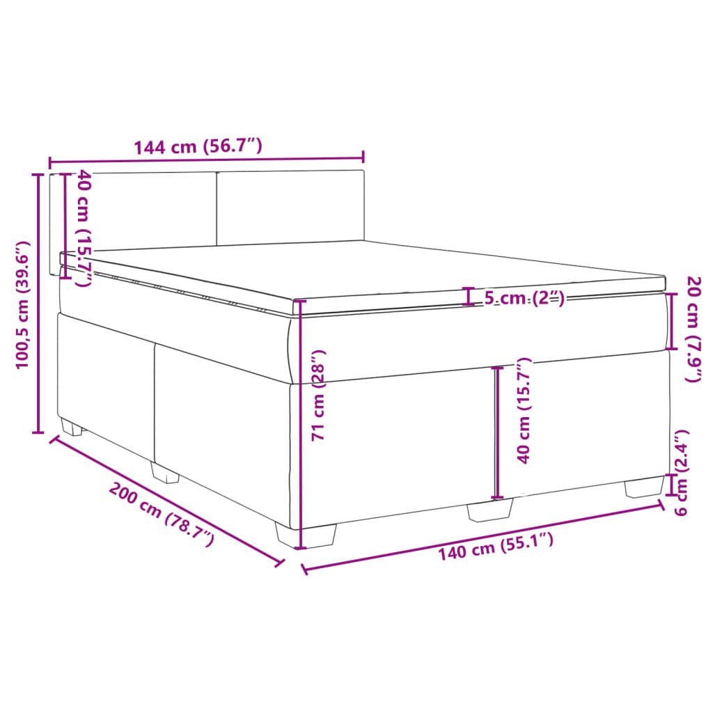 vidaXL Posteľný rám boxsping s matracom ružový 140x200 cm zamat