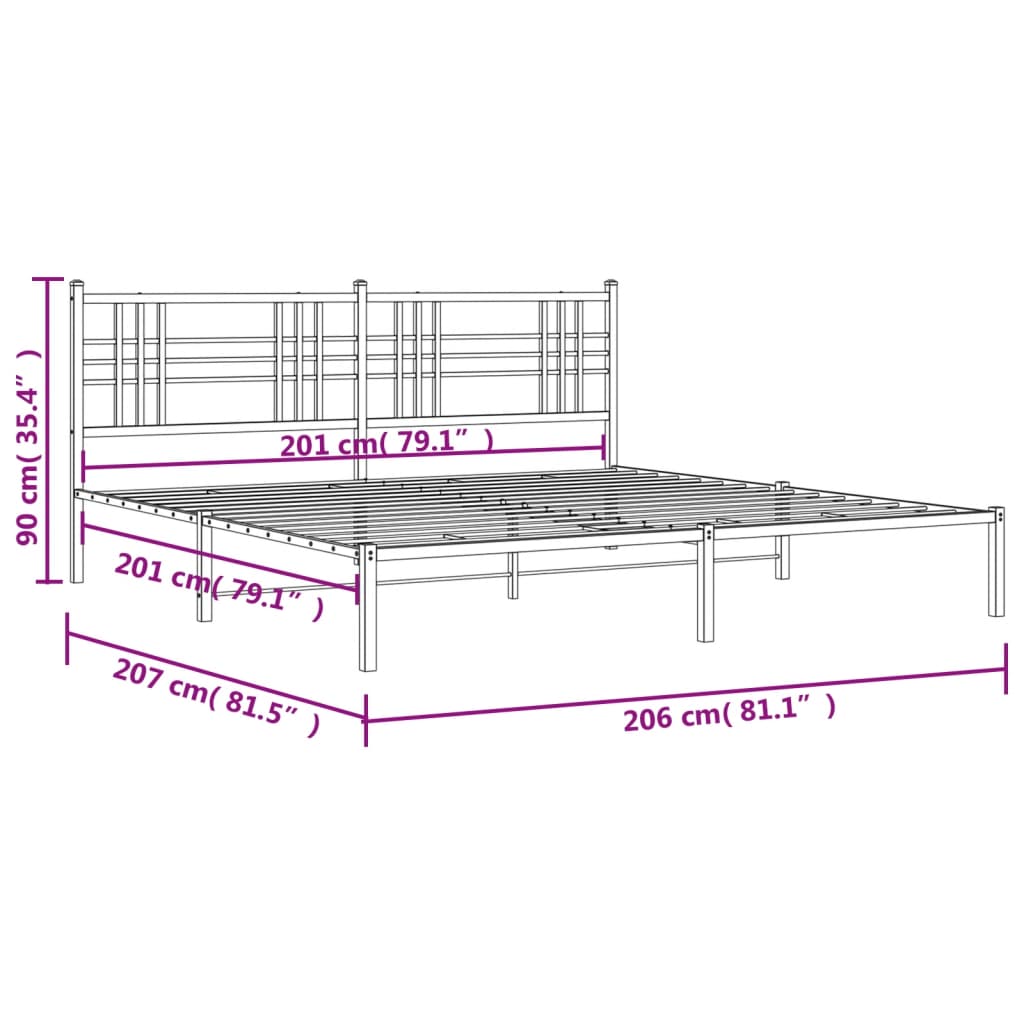 vidaXL Kovový rám postele s čelom čierny 200x200 cm