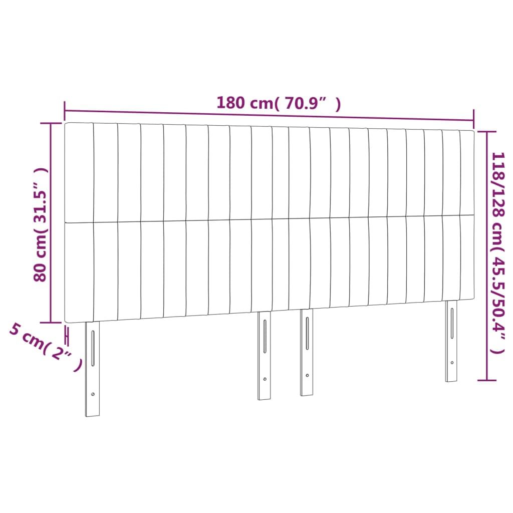 vidaXL Čelo postele s LED bledosivé 180x5x118/128 cm zamat