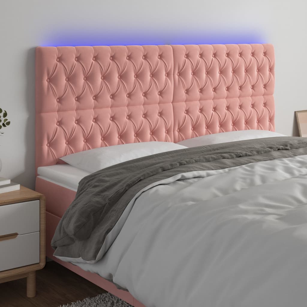 vidaXL Čelo postele s LED ružové 200x7x118/128 cm zamat