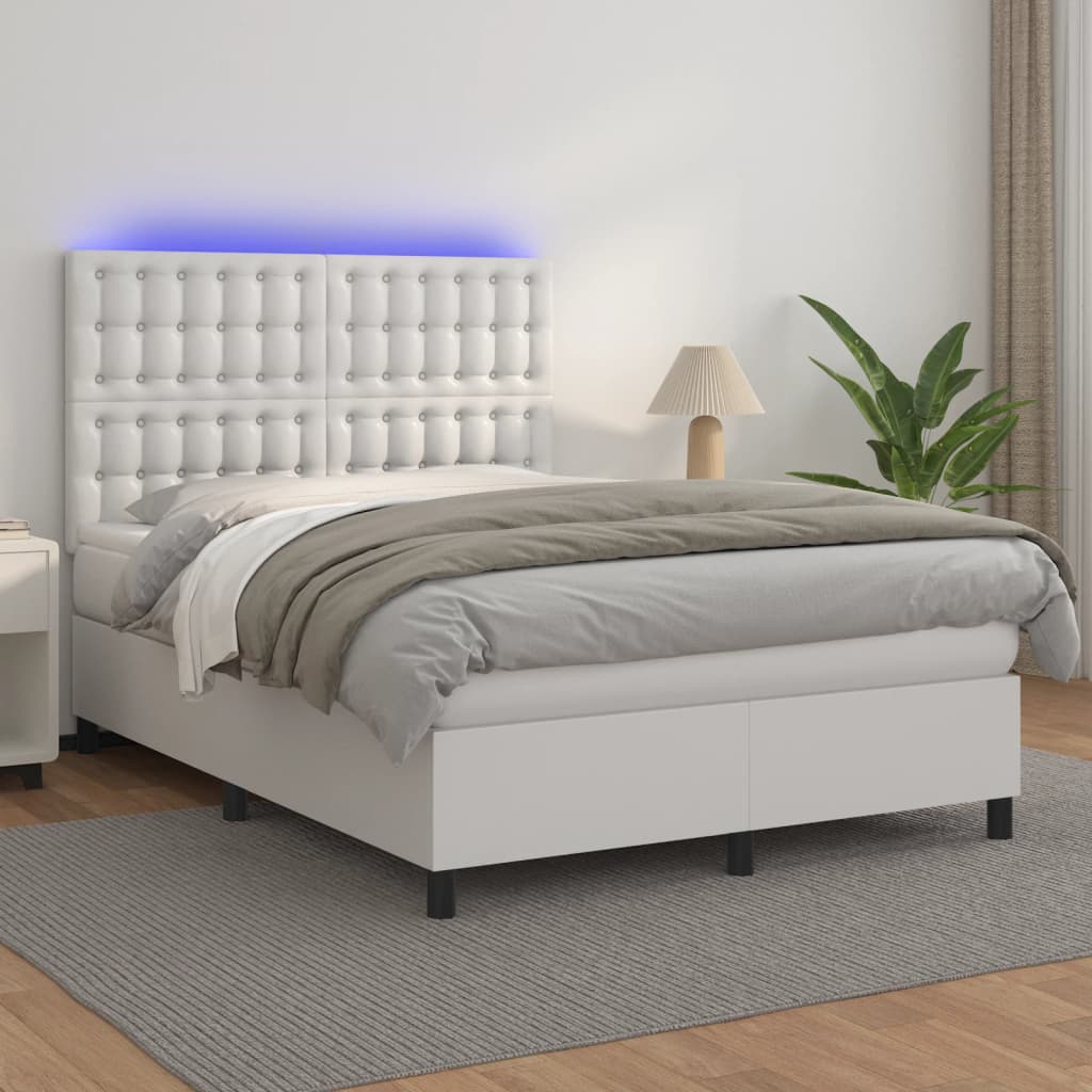 vidaXL Boxspring posteľ s matracom a LED biela 140x200 cm umelá koža