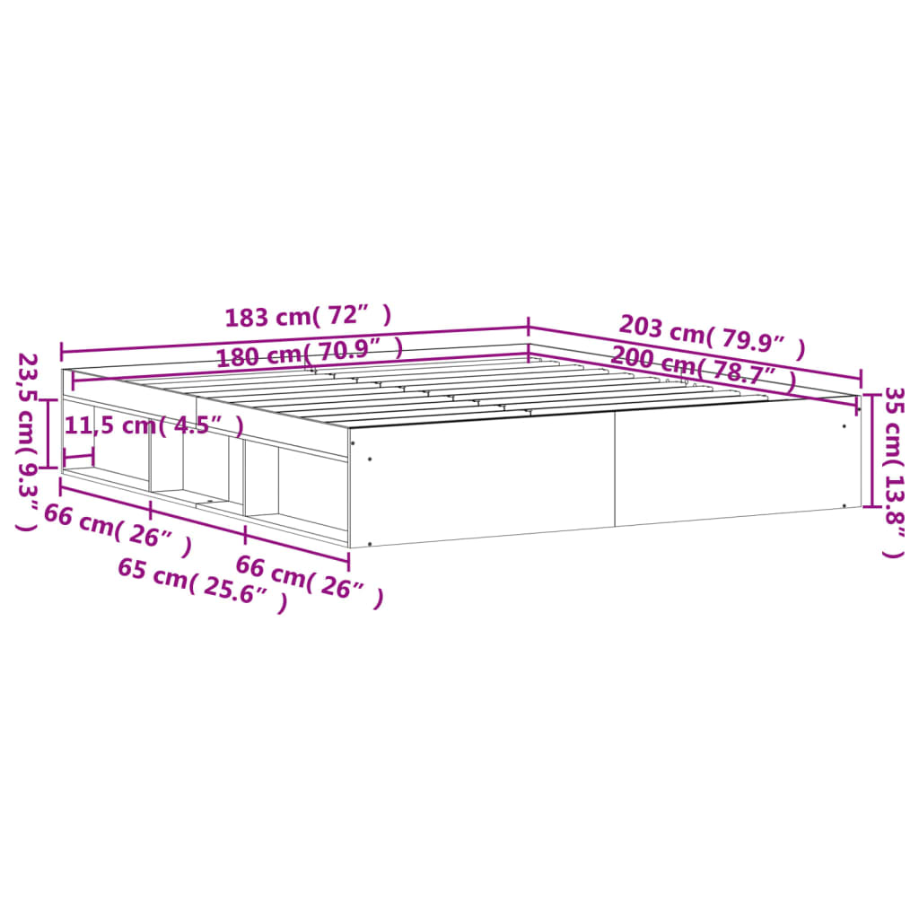 VidaXL Rám postele sivý sonoma 180x200 cm Super King Size